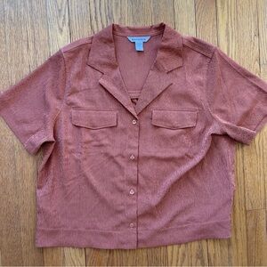 Athleta Echo Top Copper Button Down Short Sleeve 587908 Size Large NWOT